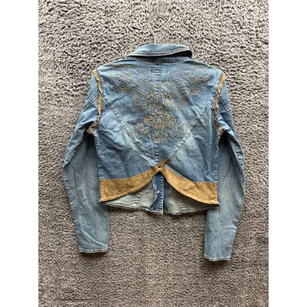 NWD Johnny Blaze Flame Stretch‎ Denim Jacket Light Sandblast Womens Size M - Picture 2 of 16